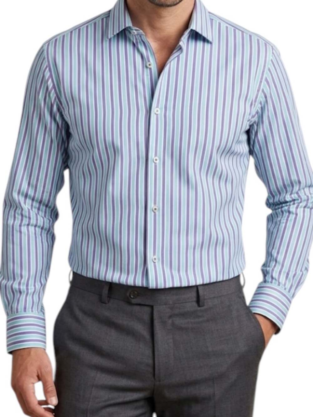 Equilibrio Milano Purple Teal Striped Button Down Long Sleeved Shirt Size Large
